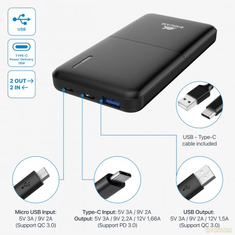 Power Bank 10000 Mah Nera Qc/Pd 18w