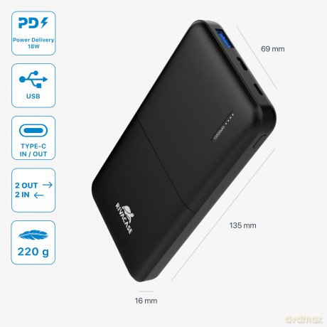 Power Bank 10000 Mah Nera Qc/Pd 18w