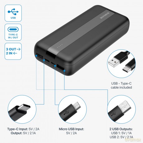 Power Bank 20000 Mah Nera Type-C