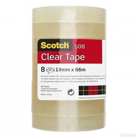 Scotch General Purpose Transparent Office Utility Tape - Clear - 8 Rolls - 19 Mm X 66 M