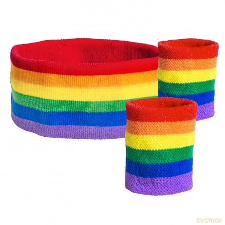 Set 3 Sweatbands Rainbow. Set Fasce Arcobaleno Contiene 1 Fascia Testa E 2 Polsini