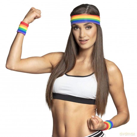 Set 3 Sweatbands Rainbow. Set Fasce Arcobaleno Contiene 1 Fascia Testa E 2 Polsini
