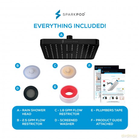 Sparkpod Shower Head 8 Square Matte Black