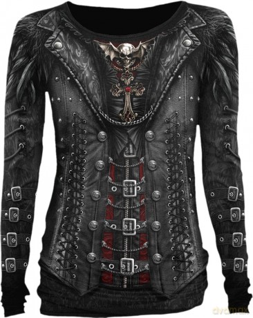 Spiral Gothess Wrap Langarm T Shirt Top Waisted Gothic Tattoo - Girlie