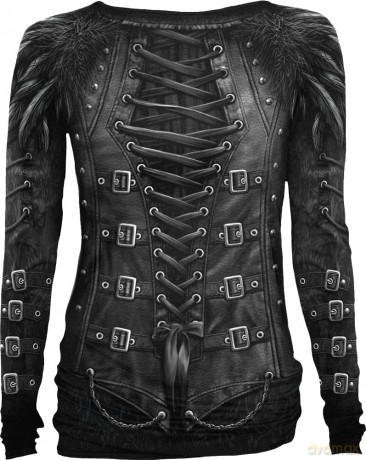 Spiral Gothess Wrap Langarm T Shirt Top Waisted Gothic Tattoo - Girlie
