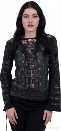 Spiral Gothess Wrap Langarm T Shirt Top Waisted Gothic Tattoo - Girlie
