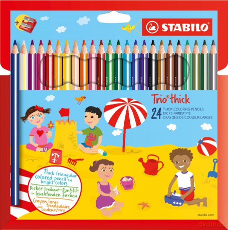 Stabilo Trio Thick Colouring Pencil With Sharpener - Assorted Colours, Wallet Of 24