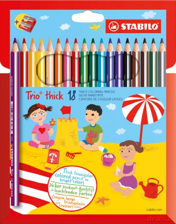 Stabilo Trio Thick Wallet Of 18 Colours With Sharpener- Triangular Colored Pencil