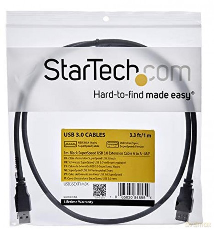 Startech 1m Super Speed Male A To Female A Usb 3.0 Extension Cable Cord - Black