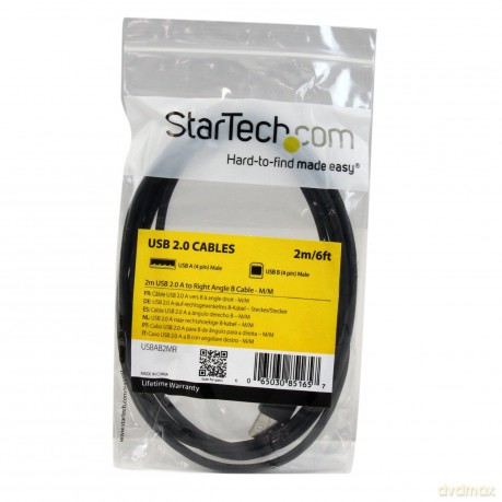 Startech 2m Usb 2.0 A To Right Angle B Cable Cord