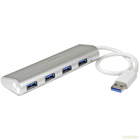 Startech 4-Port Portable Aluminium And Compact Usb 3.0 Hub With Built-In Cable - Silver/White