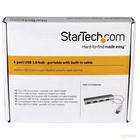 Startech 4-Port Portable Aluminium And Compact Usb 3.0 Hub With Built-In Cable - Silver/White