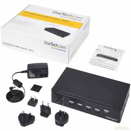Startech Sv431hdu3a2 1080p 4-Port Hdmi Kvm Switch With Built-In Usb 3.0 Hub For Peripheral Devices