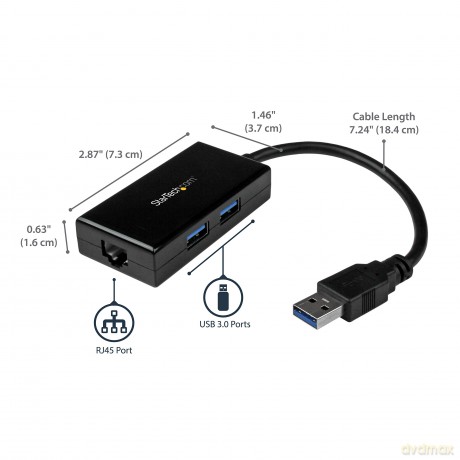 Startech Usb 3.0 To Gigabit Network Adapter With Built-In 2 Port Usb Hub