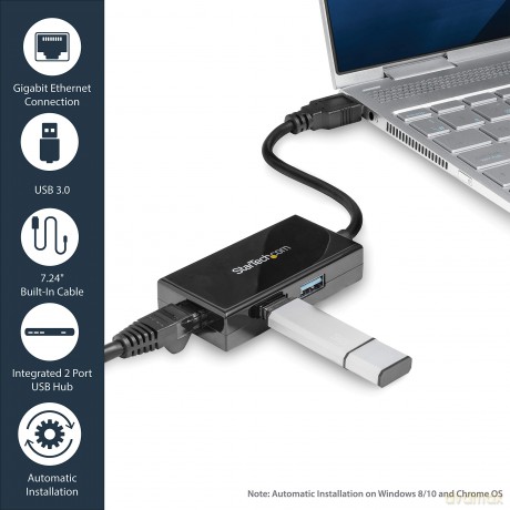 Startech Usb 3.0 To Gigabit Network Adapter With Built-In 2 Port Usb Hub