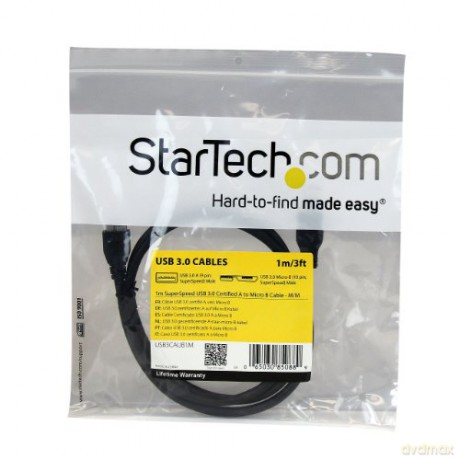 Startech.Com 1m 3 Ft Certified Superspeed Usb 3.0 A To Micro B Cable Cord - Black