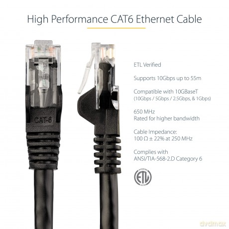 Startech.Com 2m Gigabit Snagless Utp Cat6 Rj45 Patch Cable - Black