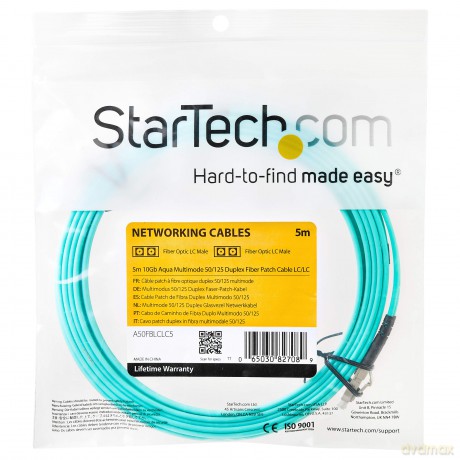Startech.Com 5m Fiber Optic Cable - 10 Gb Aqua - Multimode Duplex 50/125 - Lszh - Lc/Lc - Om3 - Lc To Lc Fiber Patch Cable