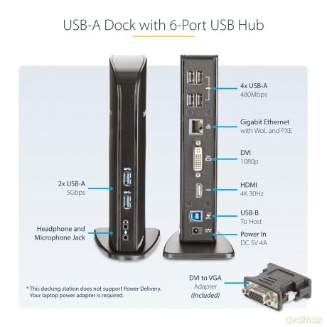 Startech.Com Universal Usb 3.0 Laptop Docking Station - Dual-Monitor Hdmi And Dvi - Audio - Ethernet - Port Replicator Notebook Dock