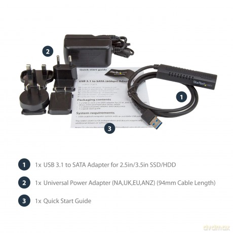 Startech.Com Usb 3.1 Adapter Cable For 2.5in And 3.5in Sata Ssd/Hdd Drives - Supports Sata Iii - Tool-Free Cable-Style Adapter