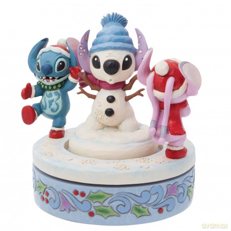 Statuetta Girevole Disney Stitch e Angel Pupazzo Di Neve