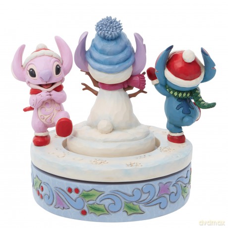 Statuetta Girevole Disney Stitch e Angel Pupazzo Di Neve