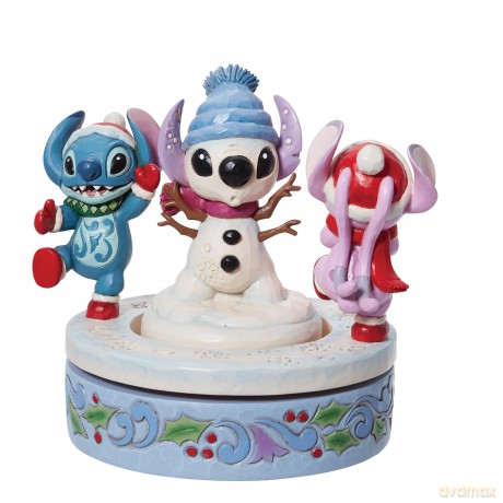 Statuetta Girevole Disney Stitch e Angel Pupazzo Di Neve