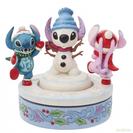 Statuetta Girevole Disney Stitch e Angel Pupazzo Di Neve
