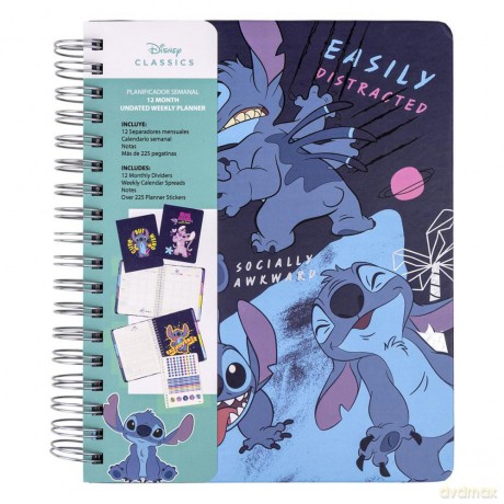 Stitch - Agenda Hebdomadaire Non Date Intercalaires - 19 X 24 X 2 Cm