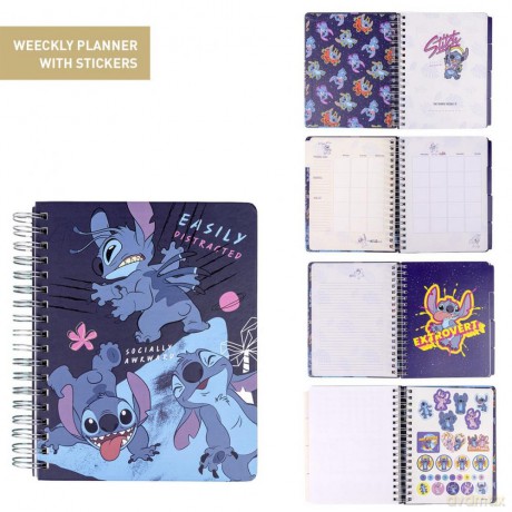 Stitch - Agenda Hebdomadaire Non Date Intercalaires - 19 X 24 X 2 Cm
