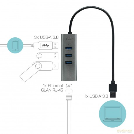 Tec Usb 3.0 Metal Hub + Glan Metal 3-Port Hub With Glan Adap.