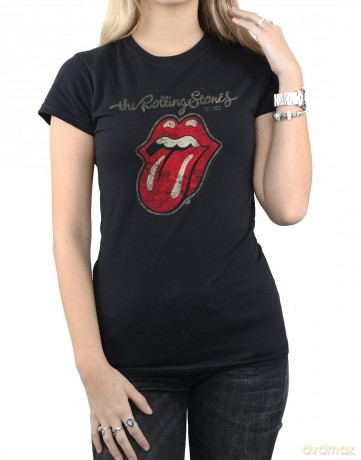 The Rolling Stones Ladies Tee: Plastered Tongue (Medium)