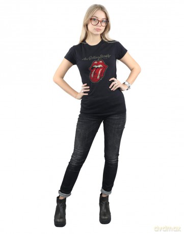 The Rolling Stones Ladies Tee: Plastered Tongue (Small)