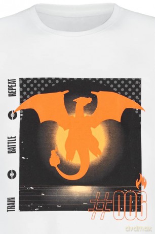 T-Shirt Pokemon Charizard Train Battle Repeat Uomo XXL