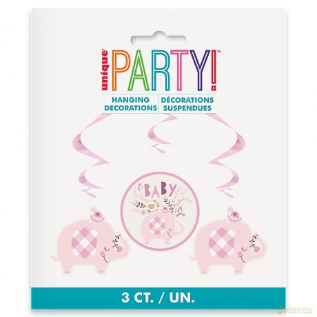 Unique Party: 3 Pnk Flrl Elphnt Hng Swrl-26"