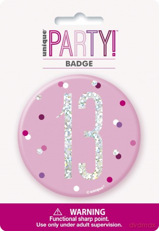 Unique Party: Bday Glitz Pink 3in Badge-13