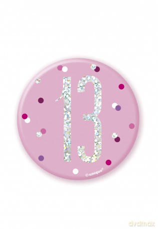 Unique Party: Bday Glitz Pink 3in Badge-13