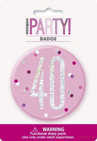 Unique Party: Bday Glitz Pink 3in Badge-40