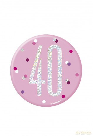 Unique Party: Bday Glitz Pink 3in Badge-40