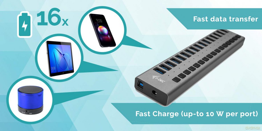 Usb 3.0 Charg 16 Port+Pw Adapt 90w