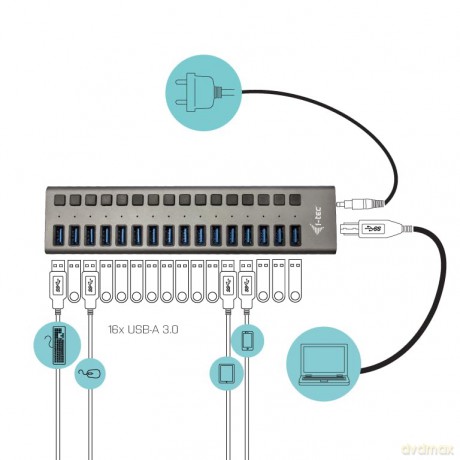 Usb 3.0 Charg 16 Port+Pw Adapt 90w