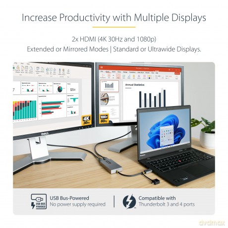 Usb To Dual Hdmi Adapter 4k30hz 1080p