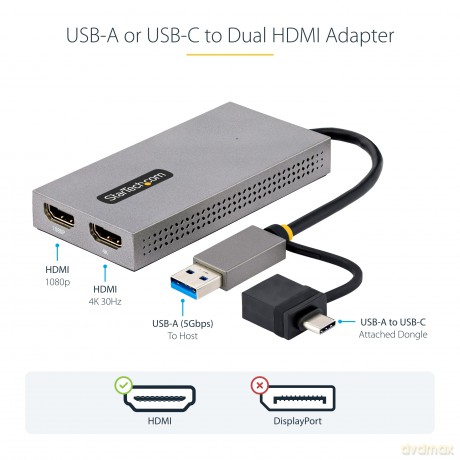 Usb To Dual Hdmi Adapter 4k30hz 1080p