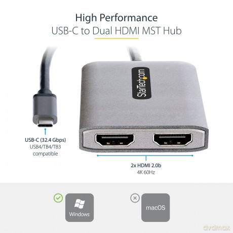 Usbc To Dual Hdmi Mst Hub 4k 60hz
