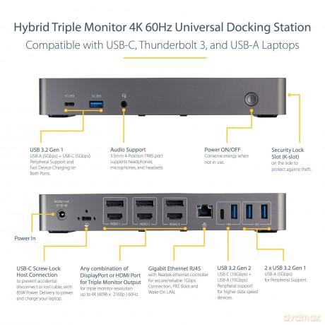 Usb-C Usb-A Dock 3x Hdmi/Dp