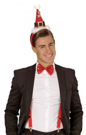 Widmann: Mini Cappello Babbo Natale Con 2 Campanellini & Farfallino In Paillettes