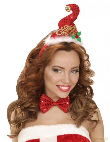 Widmann: Mini Cappello Babbo Natale Con Campanellino & Farfallino In Paillettes