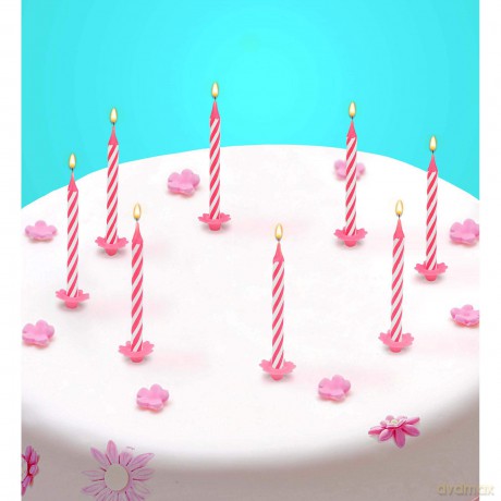 Widmann: Set Da 16 Candeline Decoro Torta Happy Birthday Con Supporti Rosa