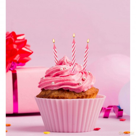 Widmann: Set Da 16 Candeline Decoro Torta Happy Birthday Con Supporti Rosa