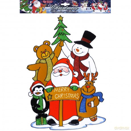 Widmann: Vetrofania Famiglia Di Babbo Natale 40 Cm